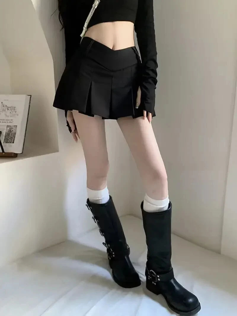 2024 Autumn Cute Aesthetic Y2k Micro Skirts High Waist Harajuku Streetwear Mini Skirt Sexy A-line V Waist Design Pleated Skirts