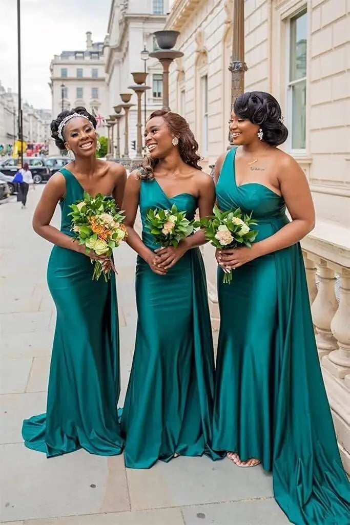 Purple Blue Pink Bridesmaid Dresses Women For Wedding Satin One Shoulder Sexy Mermaid Vestidos Para Bodas Mujer Invitada Chic