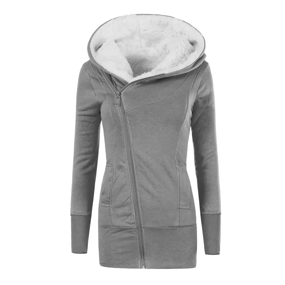 Women Fleece Long Hoodie Winter Jacket European And American Women's Winter Thick Warm Lamb Wool Hooded Mid Length Jacket