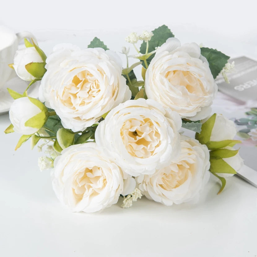 Fake Silk Peony Vases for Home Decor Christmas Garland Wedding Party Living Room Bouquet Decoration Accessory Artificial Flowers