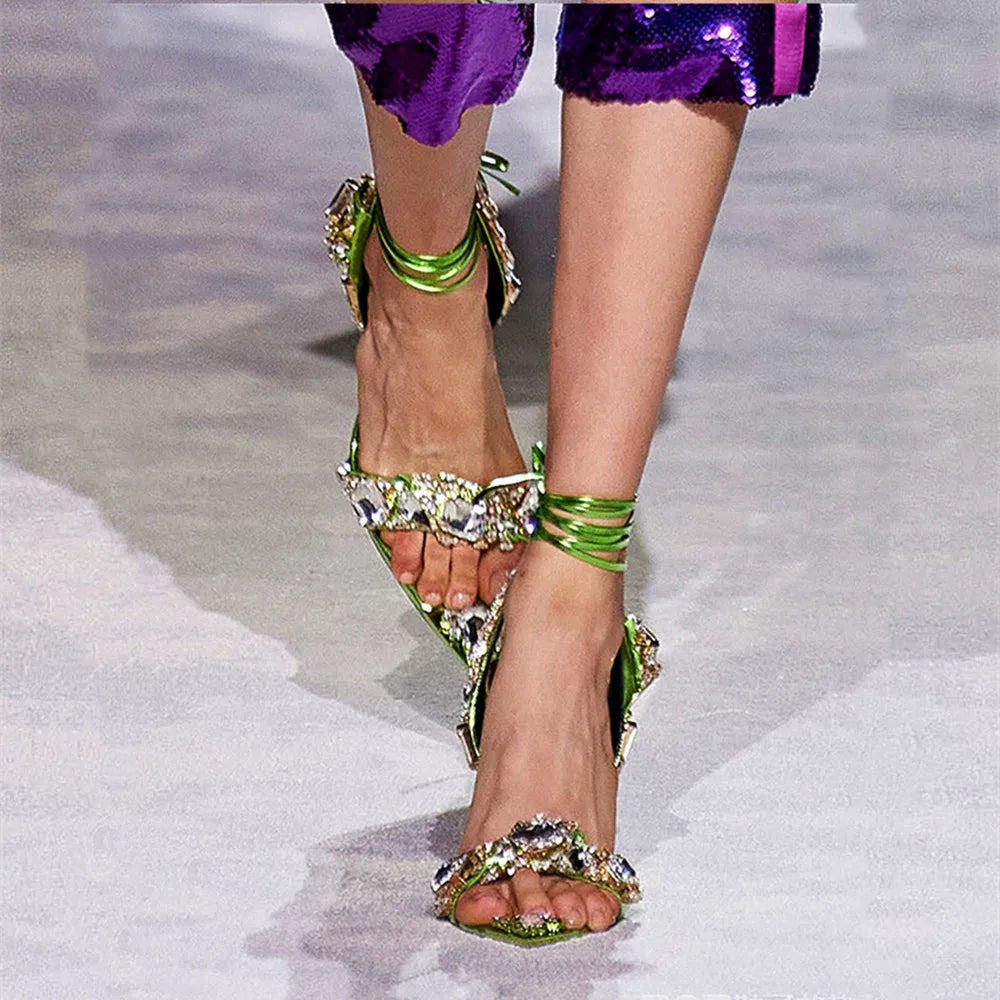 New Sandals Women High-Heeled Rhinestone Wedding Shoes Women Pointed Toe Sandalias Female High Heels sandalias de las mujeres
