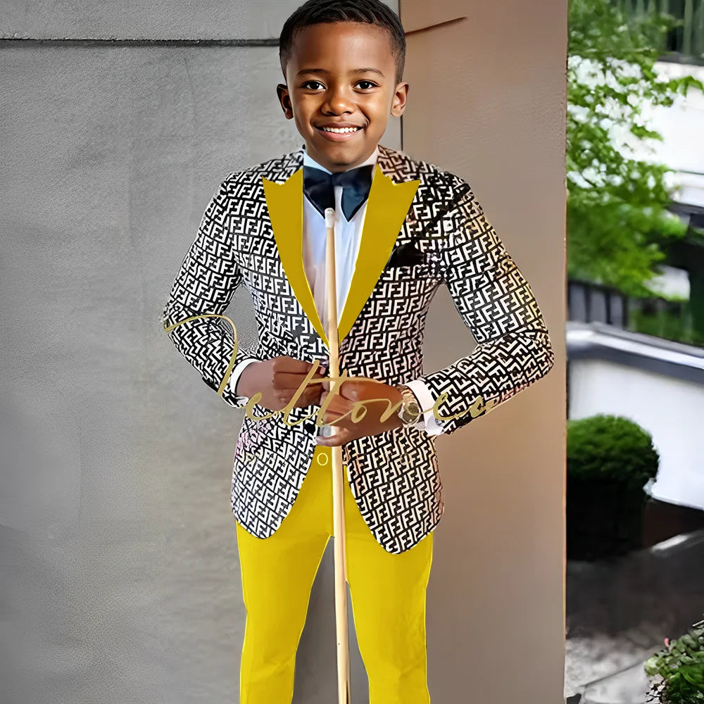 Floral Prom Boy Suits Slim Fit Costume Boy Wedding Tuxedo Terno Blazer 2 PCS Kids Designer Fashion Suit Set (Jacket + Pants)