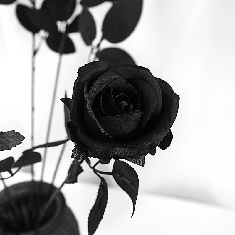 5Pcs Silk Black Rose Artificial Flower Fake Flower Bouquet For Wedding Party Decoration Home Decoration Garden Accessories