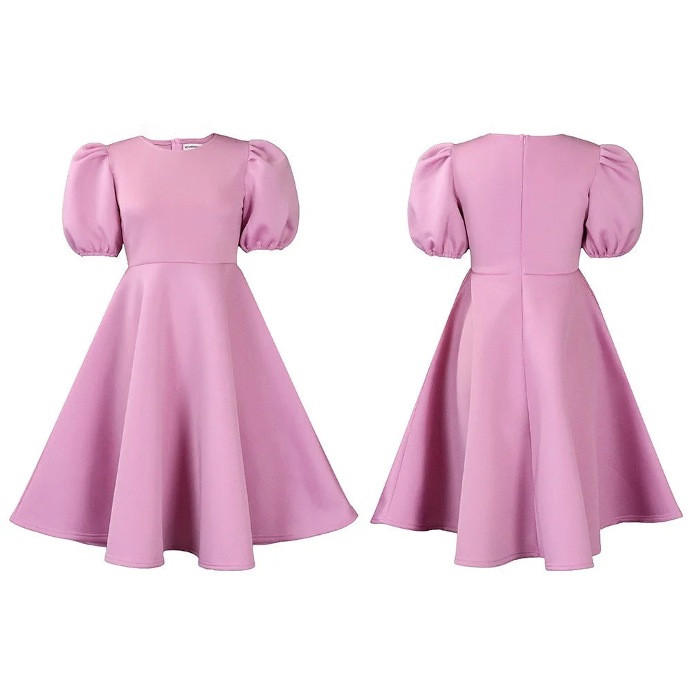 Elegant Party Dresses for Women O Neck Short Sleeve High Waisted A Line Pleated Mid Calf Luxury Birthday Dinner Vestidos Mujer