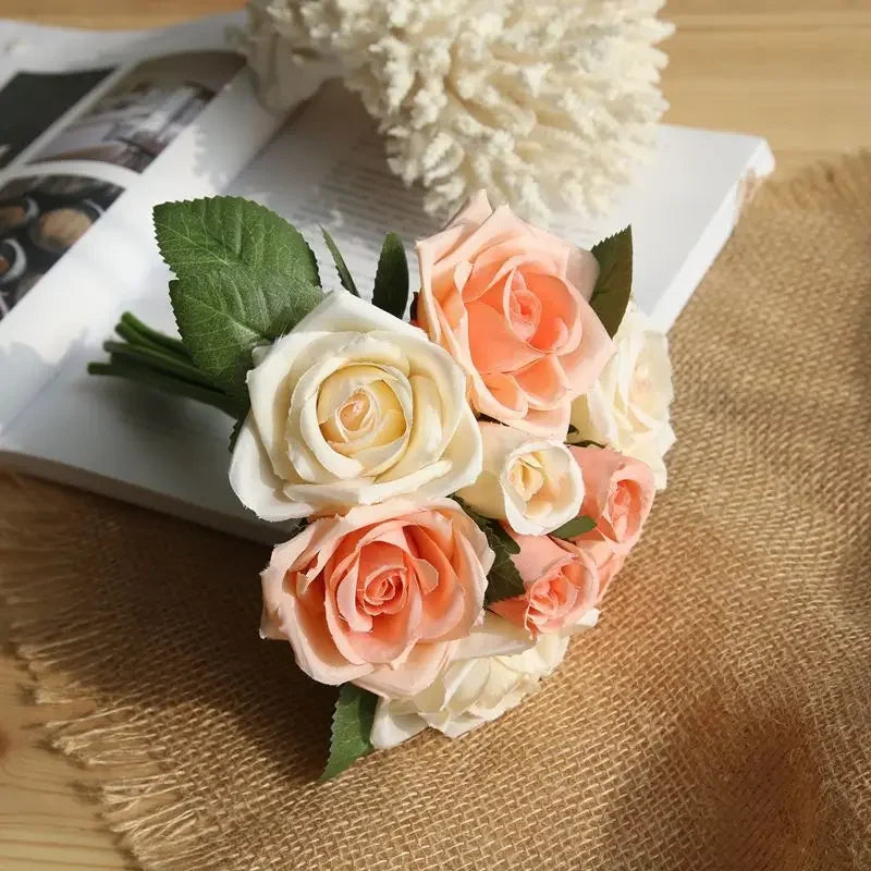 9 Head Artificial Bouquet Rose Bouquet Wedding Decor Artificial Flower Home Decoration Accessories Silk Flowers