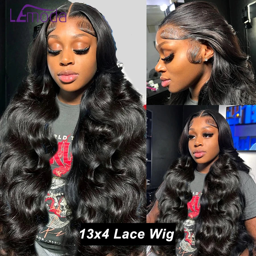 Lemoda 13x6 HD Lace Frontal Wigs Human Hair Body Wave 250% Density Brazilian Virgin Hair Full Frontal Lace Wig Pre plucked 12A