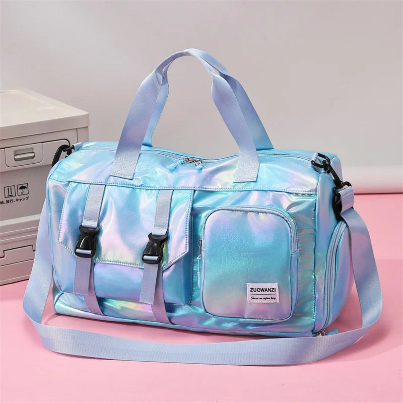 Pearl Glossy Gym Bag Women Fitness Training Handbag Waterproof Yoga Bags Wet Dry Separation Swimming Pack Female Travel Tote Bag