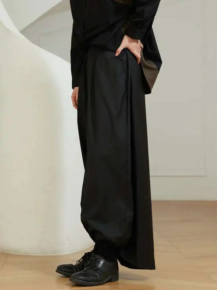 EAM High Waist Two Ways Wear Black Wide Leg Long Pants New Loose Fit Trousers Women Fashion Tide Autumn Spring 2025 1DF3635