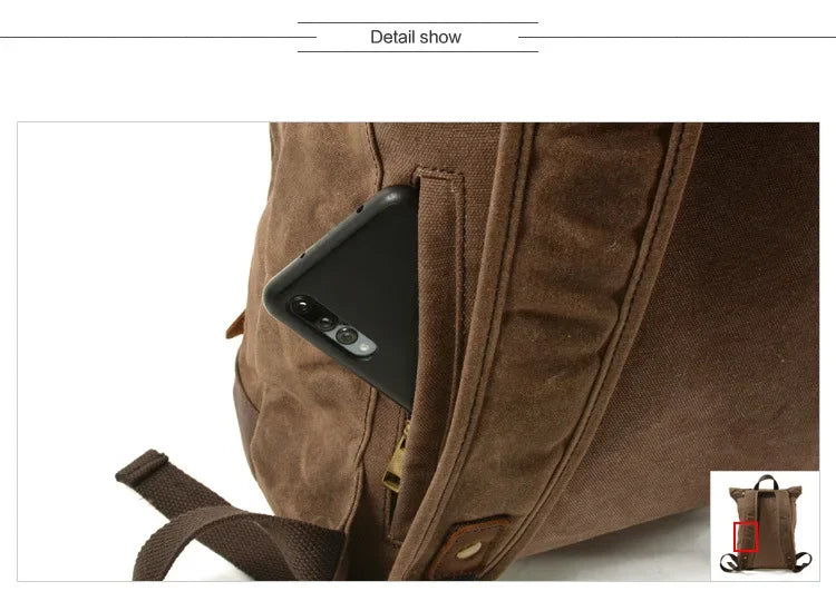 Male Backpacks Vintage Canvas Leather For Men Waterproof Rucksacks Large Mountaineering Travel Pack Outdoor computer bag