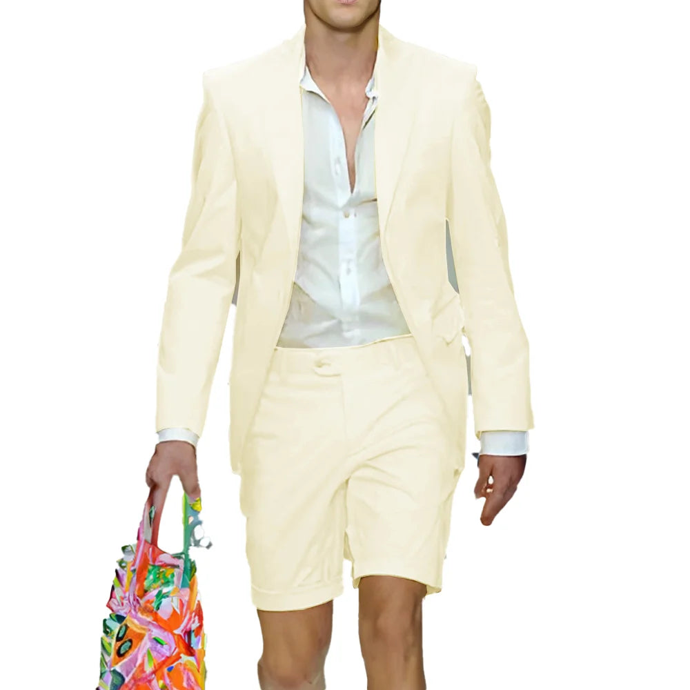 Fashion Yellow Suit for Mens Summer Jacket Shorts Suit 2 Piece Set Wedding Groom Tuxedo Formal Blazer Customized