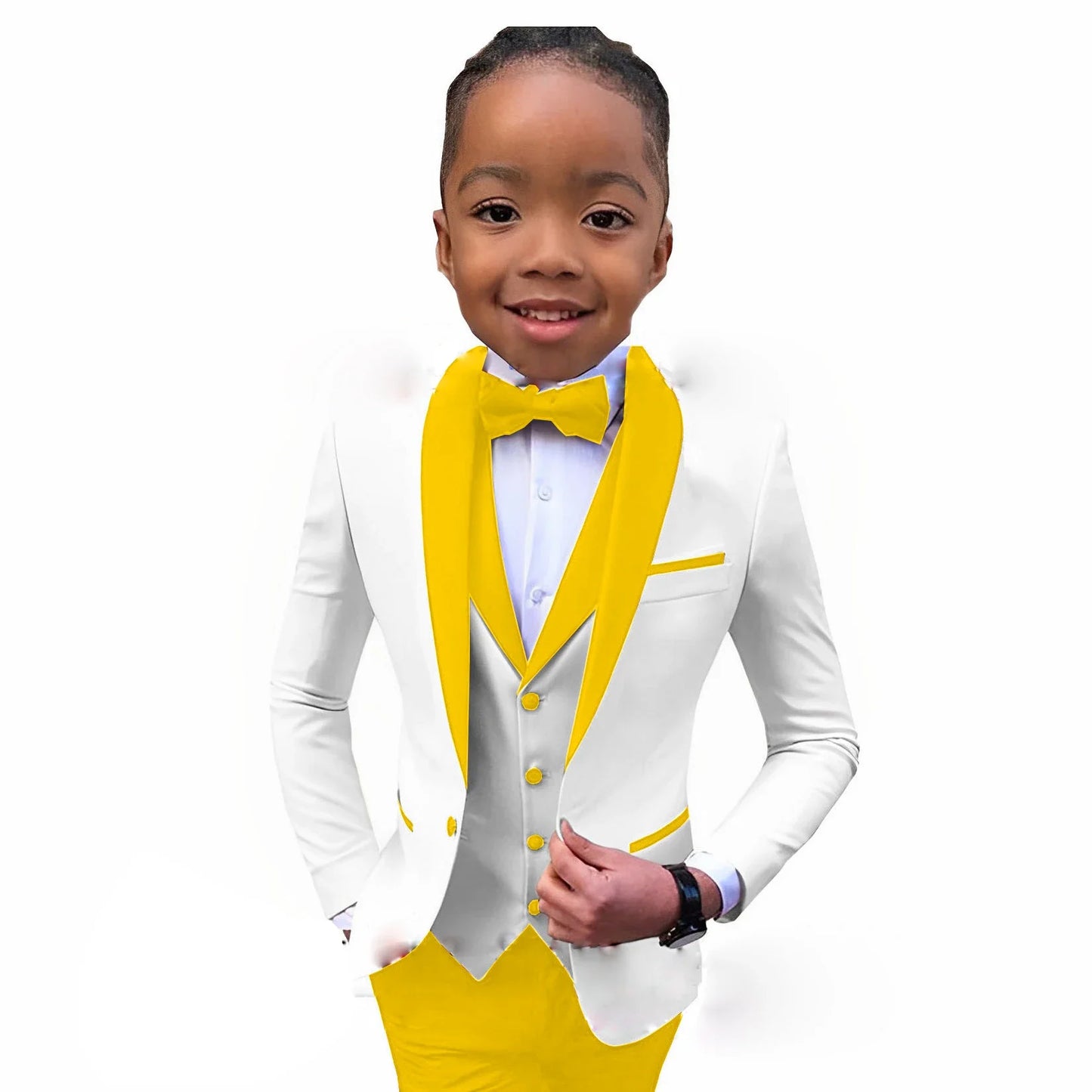 Suit For Boys White Jacket Royal Blue Collar 3 Piece Wedding Kids Tuxedo Formal Party Clothes 2-16 Years Old Children Suits