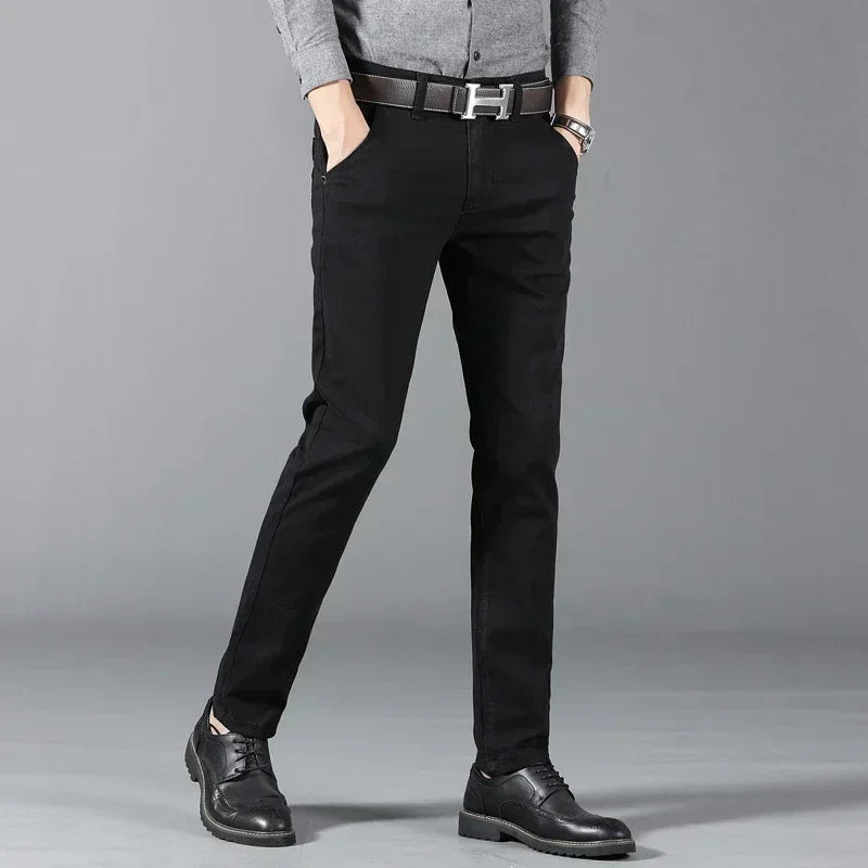2024 Spring Summer New Business Fashion Casual Pants Cotton Men Soft Stretch Regular Straight 6 Color Denim Trousers Male