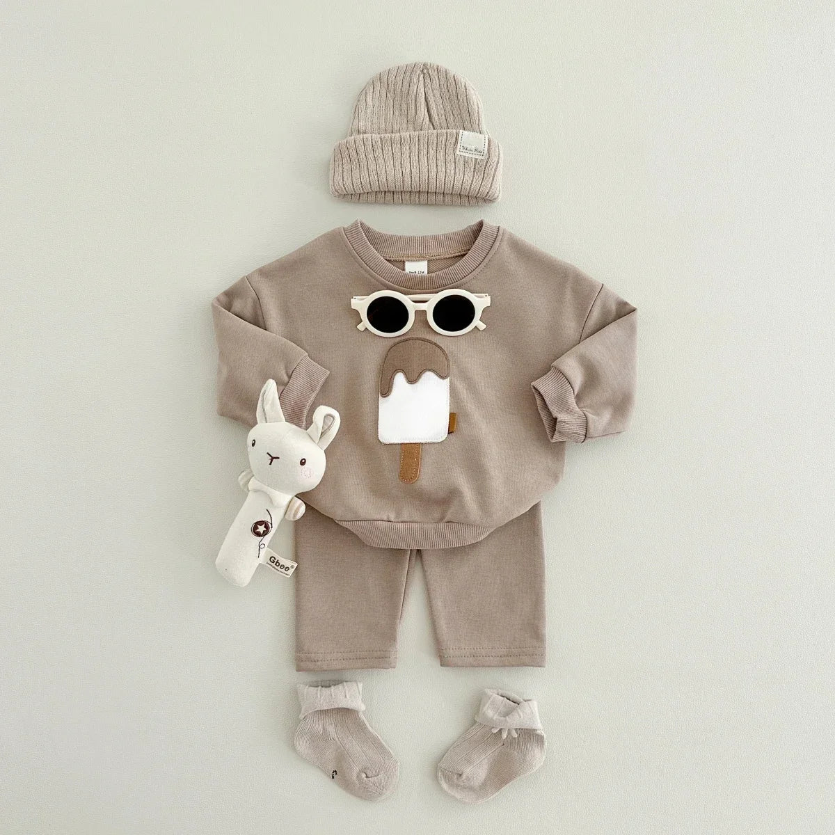 New Autumn Baby Boys Girls Clothing Set Toddler Casual Cotton Home Wear Ice Cream 2PCS Set Long- Sleeved Pants Children's Suits