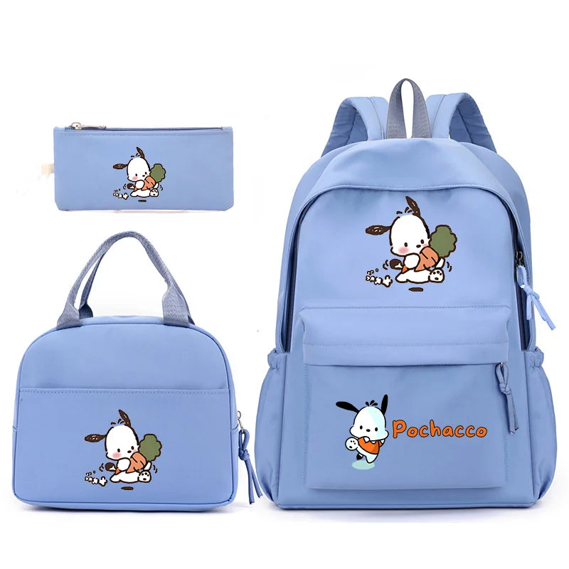 3pcs/Set Pochacco Backpack with Lunch Bag for Teenagers Student School Bags Casual Comfortable Travel Set