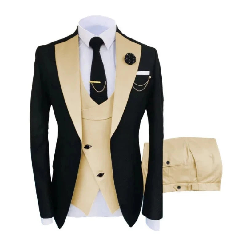 Men Suits 3 Pieces Tailored Best Man Groom Wedding Tuxedo Slim Fit Jacquard Two-color Blazer Jacket Vest Pants Tuxedo Clothing