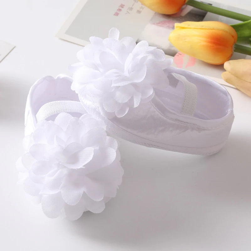 Infant Baby Girls Shoes with Headband Soft Sole Non-slip Flower Princess Wedding Dress Walking Shoes