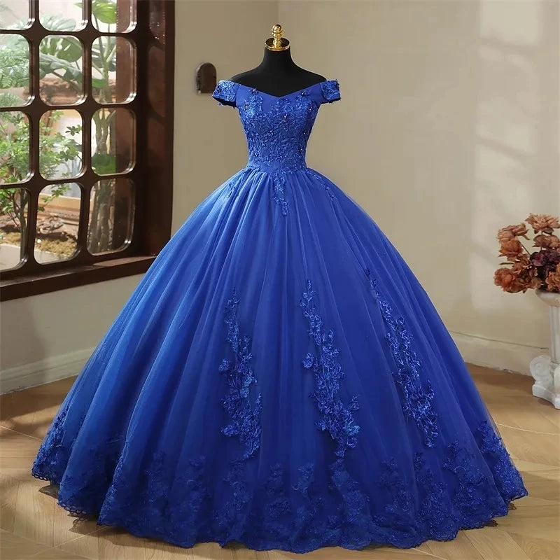 Customized Color Sweet 16 Dress Pink Off Shoulder Plus Size Vestido De Noiva Purple Quinceanera Dress Ball Gown Flower Women