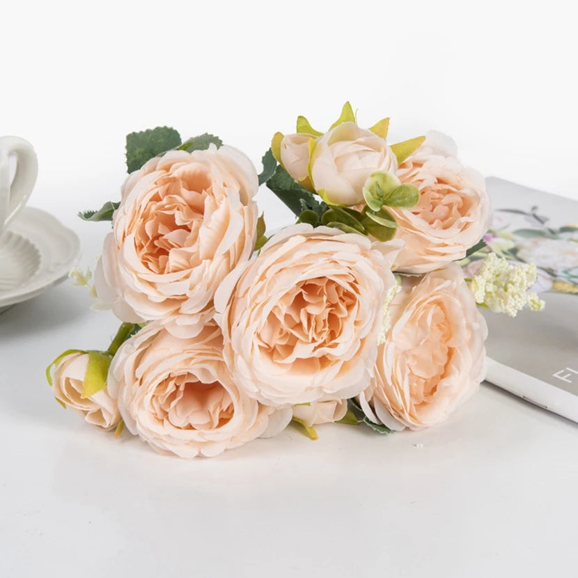Fake Silk Peony Vases for Home Decor Christmas Garland Wedding Party Living Room Bouquet Decoration Accessory Artificial Flowers