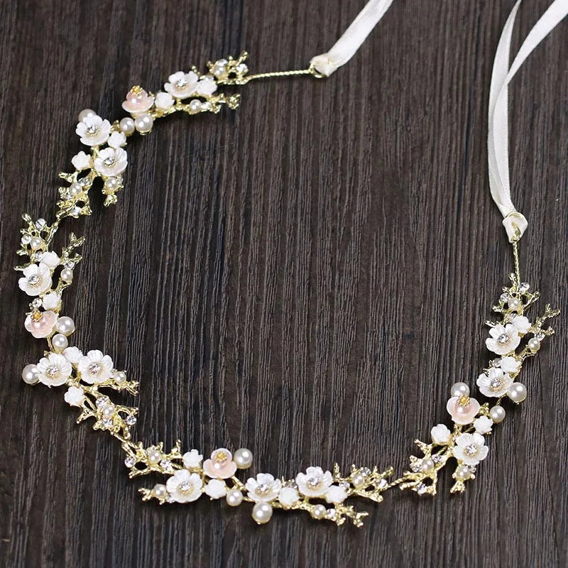 Pearl Rhinestone White Flower Headband Women Wedding Hair Accessories For Women Bride Tiara Headband Hair Jewelry Hairband