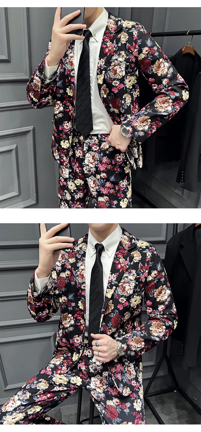 Suit (Blazer+ Pants) Men's Fashion Gentleman Slim Fit Business Outdoor Printed Gentleman Fine Cotton Wedding Work Casual Suit