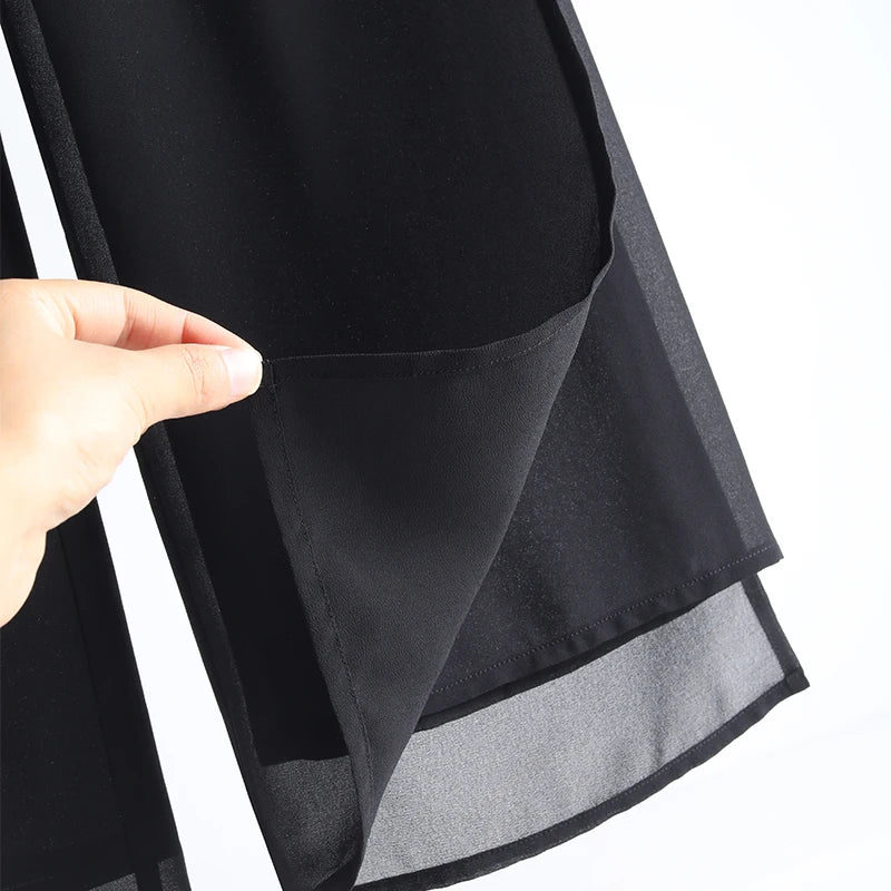 ZUZK Slit Chiffon Long Pants Summer Comfortable Elastic Waist Slim Double Layer Chiffon Pants Chic Droop Chinese Style Pants