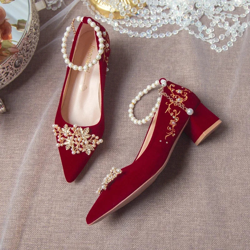 Wedding Shoes Female Footwear Bride Dress New Flower High Flat Floral Pumps Shoes Woman Flats Dress Wedding New Floral Pumps