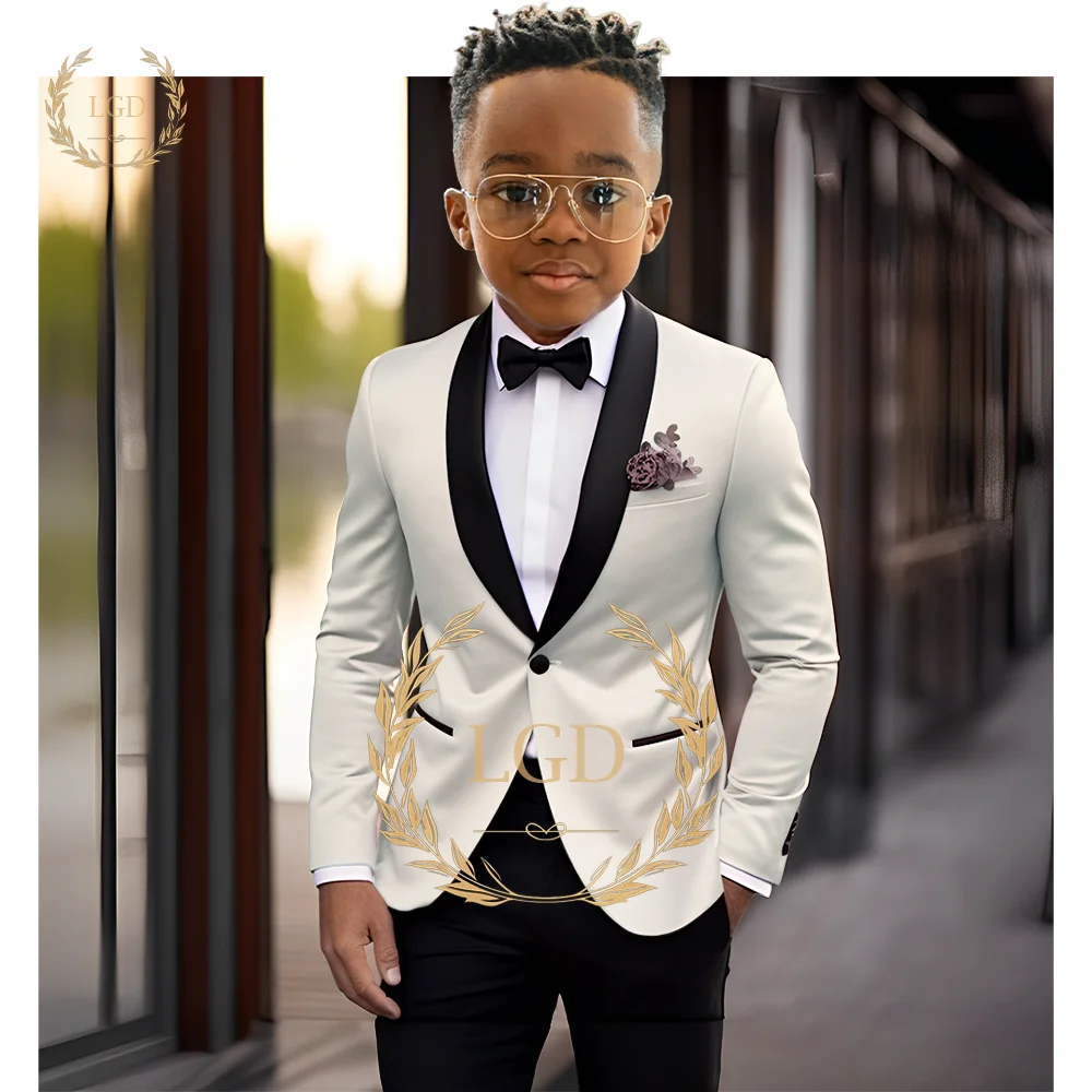Boys' black shawl collar single button suit dress set 2-piece (jacket+pants) children's wedding party birthday tailcoat