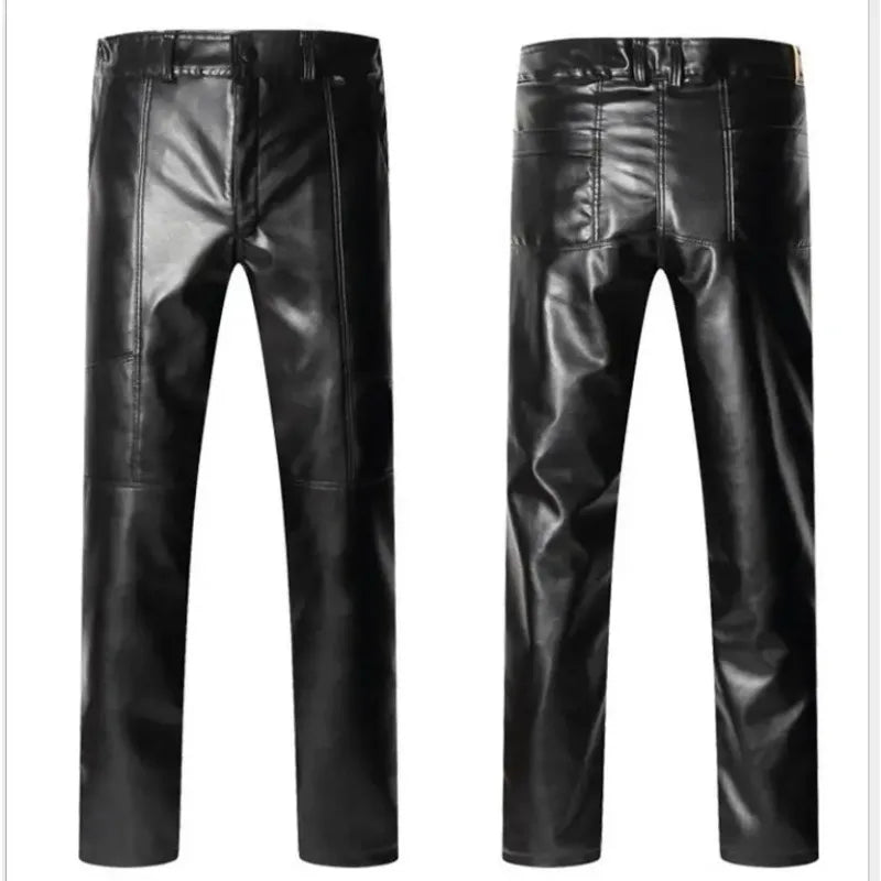 New Winter Men Fleece Leather Pants Warm PU Leather Trousers Good Quality Large Size Wool liner Thicker Warm Winter Pants Size 5