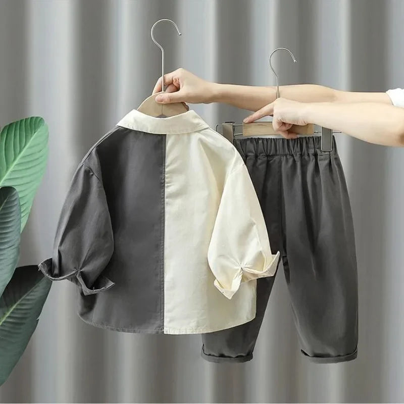 Suit for Boy Kids Boys Autumn Suit 2024 New Children's Baby Cotton Long Sleeve Shirt Pants Two Piece Boys' Clothing Set