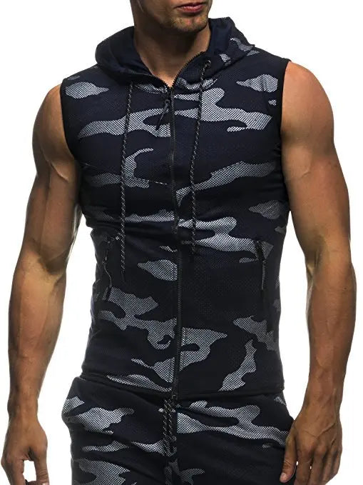 Men Summer Hooded Zipper Vest Mens Clothes Camouflage Tank Top Fitness Sweatshirt Sportswear Clothing Sleeveless Tanktop