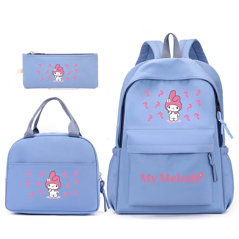 3pcs/Set My Melody Backpack with Lunch Bag for Teenagers Student School Bags Casual Comfortable Travel Set