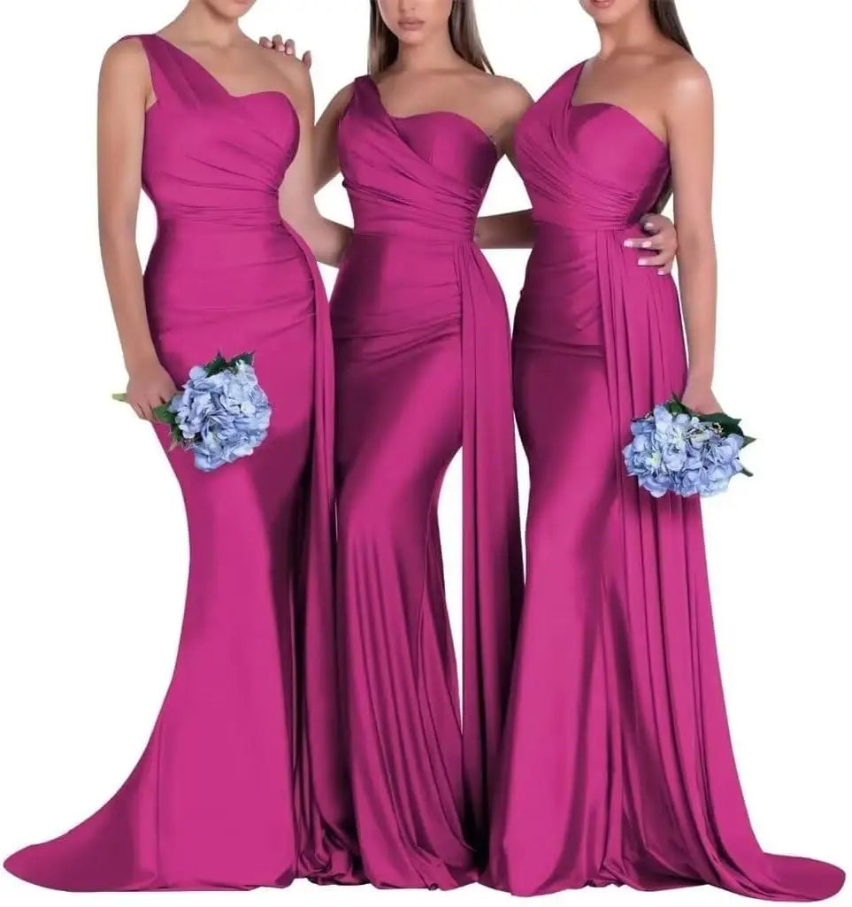 Purple Blue Pink Bridesmaid Dresses Women For Wedding Satin One Shoulder Sexy Mermaid Vestidos Para Bodas Mujer Invitada Chic