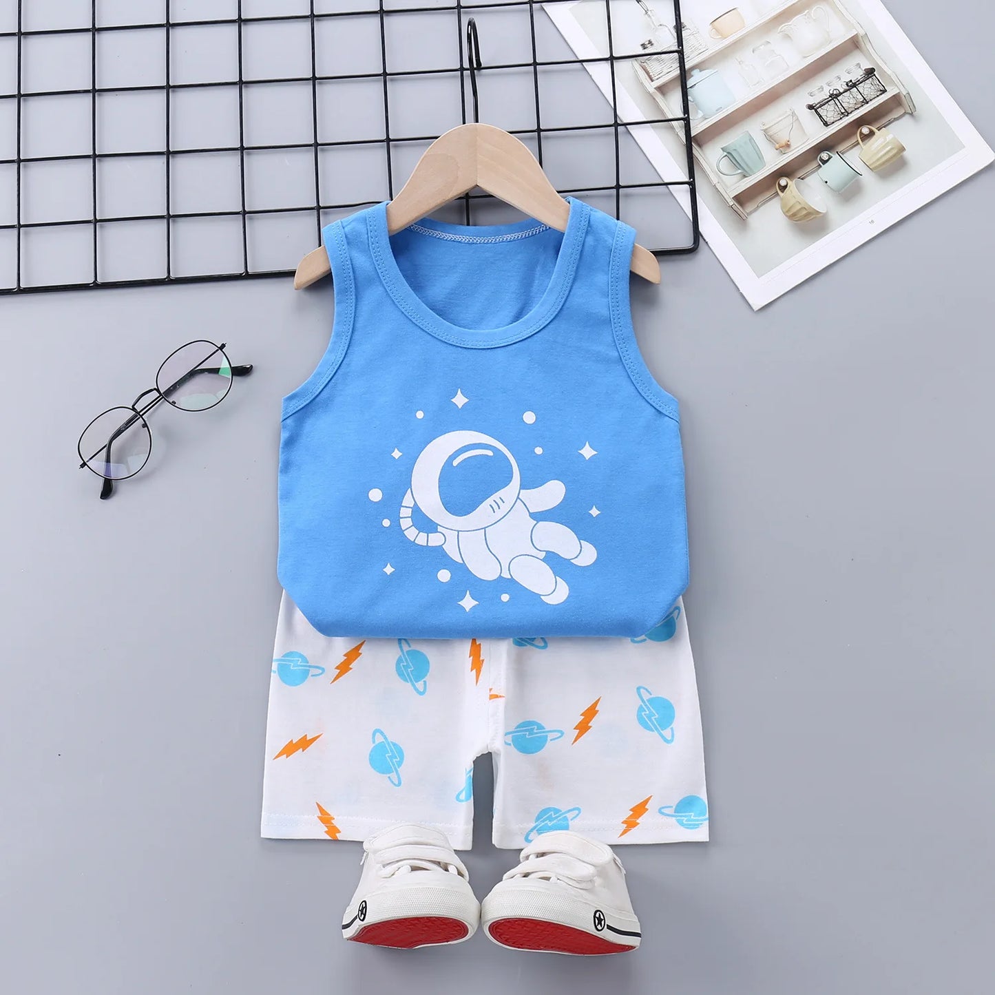 2025 New Summer Children Clothing Set Boys Girls Sleeveless Shorts Children's Suspenders Baby Vest set Kids Clothes