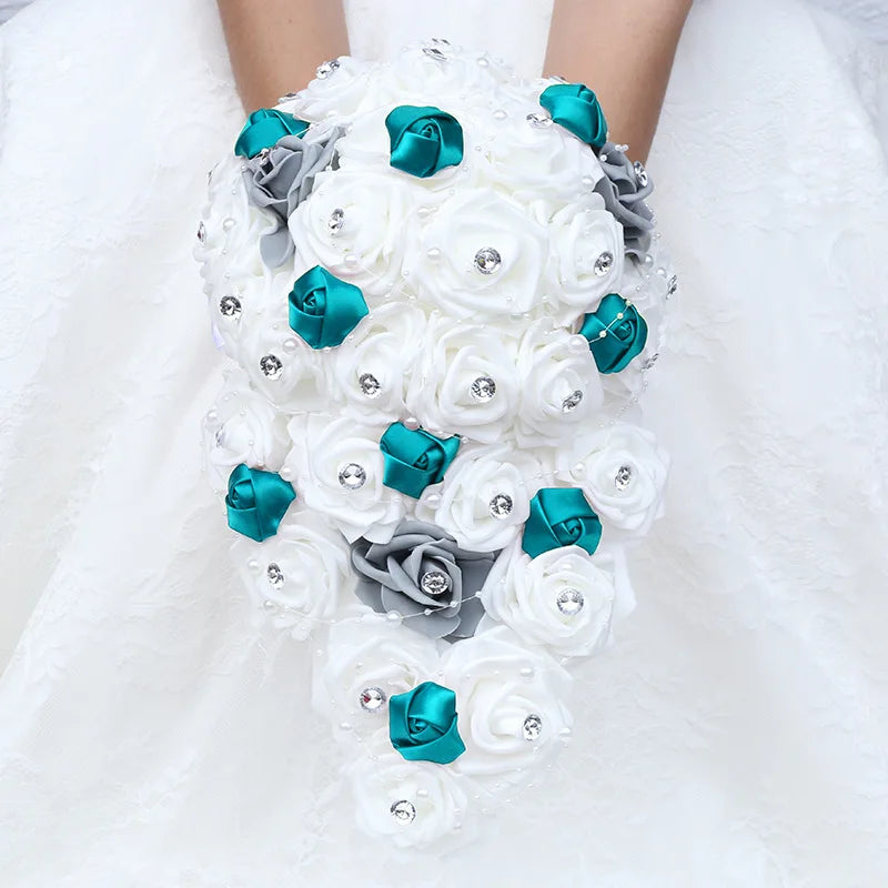 Waterfall New Wedding Bouquets for Bride and Bridesmaid Rose Rhinestones Hand Flower Party Wedding Decoration