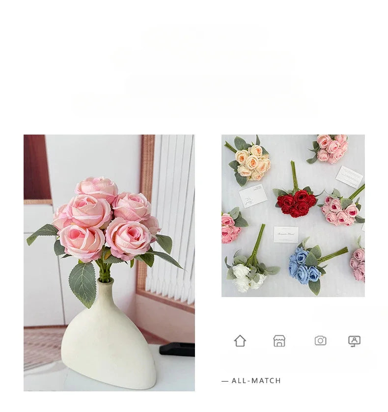 Wedding Bride Pink Roses Bouquet Artificial Flowers Auditorium Decoration Simulation Rose White Fake Flower Cafe Decortive