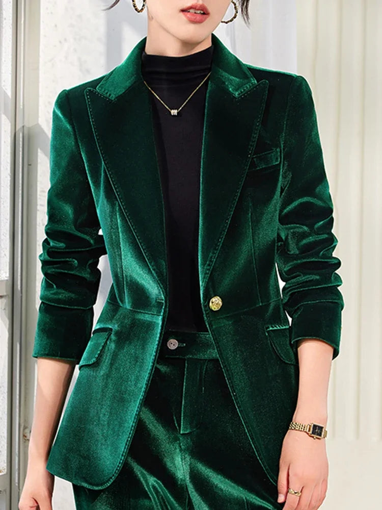 Yitimuceng 2025 New Fashion Office Women Two Piece Set of Fashionable Slim Fit Single Button Long Sleeved Women Long Pants Set