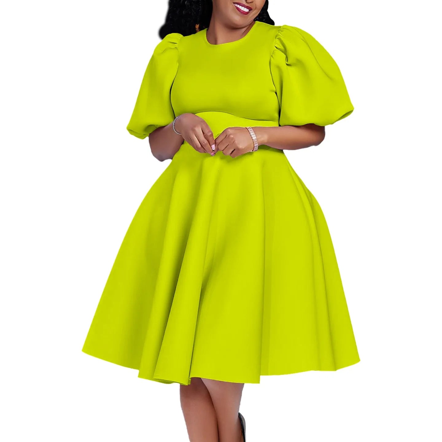 Elegant Party Dresses for Women O Neck Short Sleeve High Waisted A Line Pleated Mid Calf Luxury Birthday Dinner Vestidos Mujer