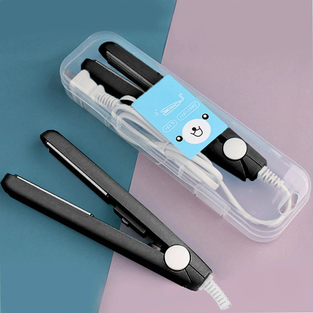 Mini Splint Flat Iron Hair Straightener Curling Wand Curly Ceramic Curler Straight Dual Purpose Hair Styling Tool WITH Hair Clip