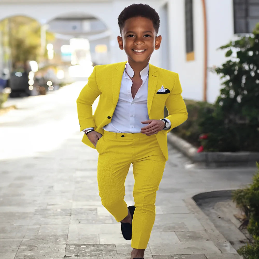 Summer Linen Boys Suit 2 Piece Set Peak Lapel Jacket Pants Wedding Tuxedo Kids High Quality Custom Outfit
