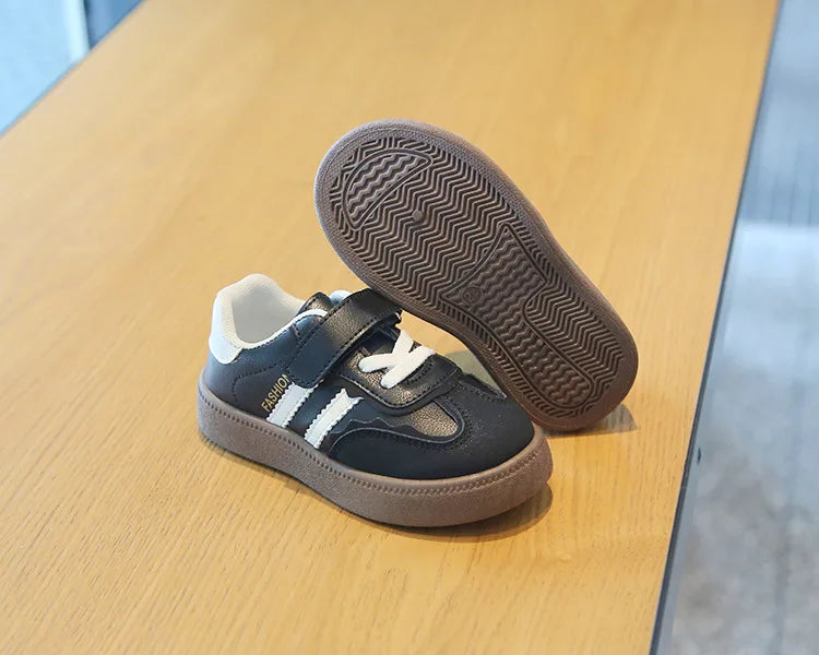 Children Spring Autumn Fashion Soft Soled German Training Shoes Boy Casual Board Shoes Girls Velcro Sneakers Striped White Shoes