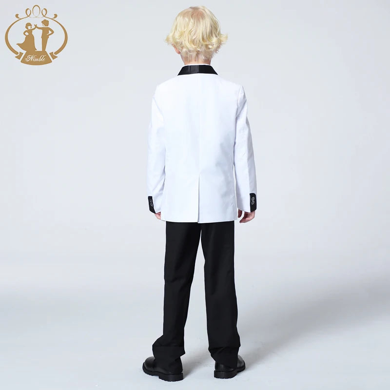 Spring Autumn Formal Suit for Boys Children Party Host Wedding Costume Coat Vest Pants 3Pcs White Wholesale Clothing Sets