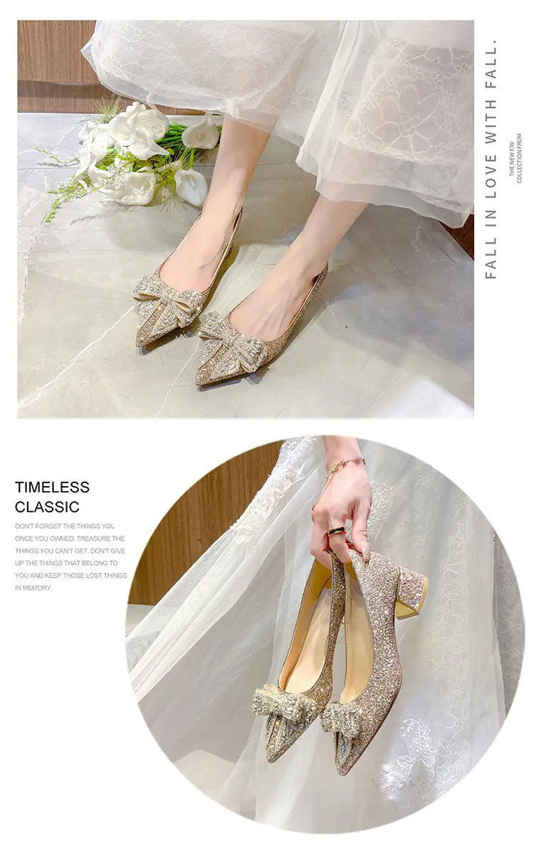 Women's Summer Footwear Stilito Rhinestone Shoes for Woman 2024 with Wedding Bride Genuine Mark Chic and Elegant A Comfortable E