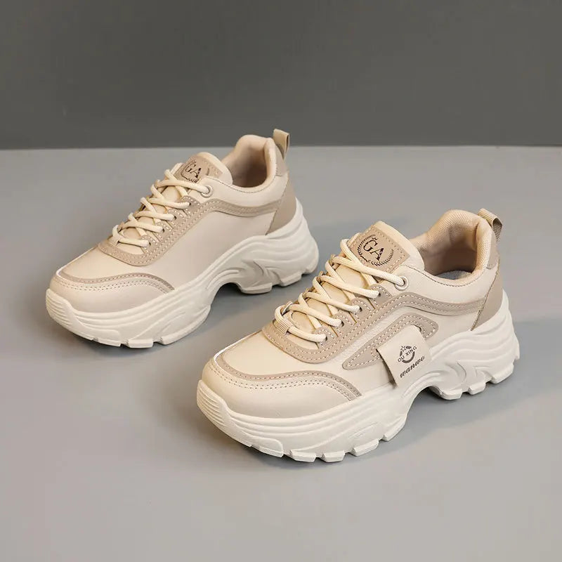 Women Sneakers Leather Height-Increasing Shoes Fashion Lace-up Casual Shoe Outdoor Vulcanized Shoe Designer Platform Women Shoes