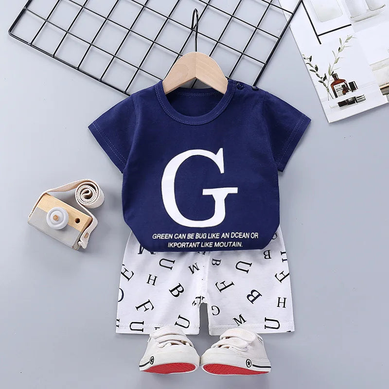 2PCS/Set Children Short-Sleeved Cotton Summer Baby Fashion Soft Simple Casual Girl's Summer T-Shirt Boy's Clothing Bear Print