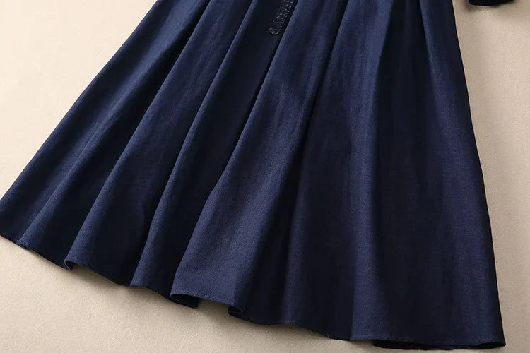LD LINDA DELLA Elegant Commuter Solid Color Women's Dress Autumn Winter Turn-Down Collar Lace-UP linen long sleeves Dresses