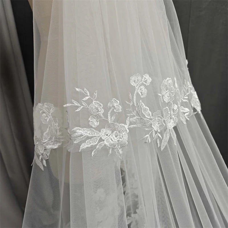 Wedding Veil with Shiny Sequins Lace Customized 2 Tiers 3 Meters Long Bridal Veil with Comb Real Photos Veil Wedding Accessories