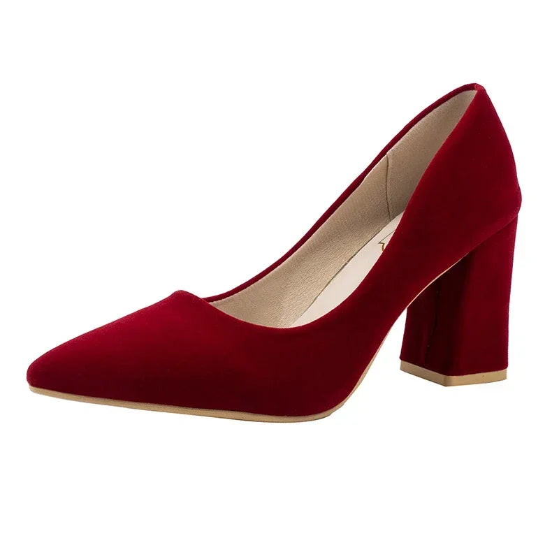 French Red Wedding Shoes for Women 2024 Spring/Summer/Autumn New Pointed Thick Heels Not Tiring Feet Bride Shoes
