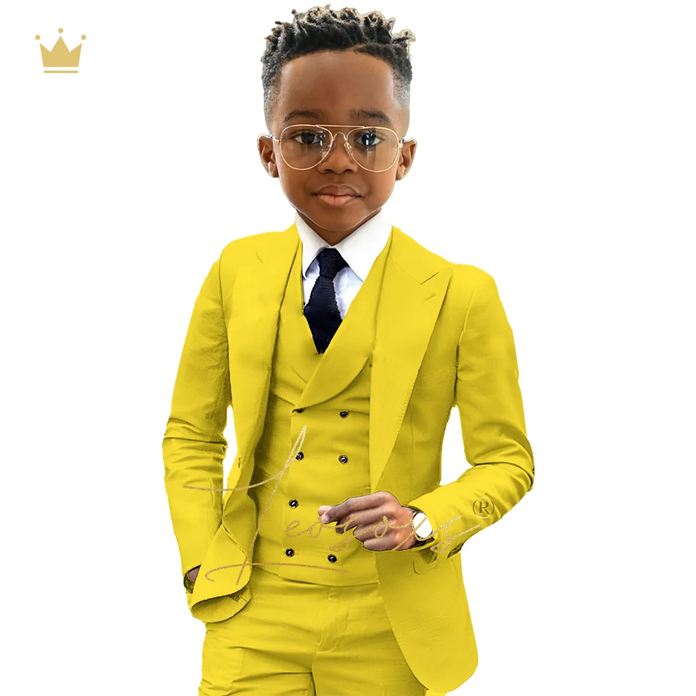 Boys formal suit 3 piece suit (jacket, green collar vest + trousers) custom wedding birthday queue celebration suit