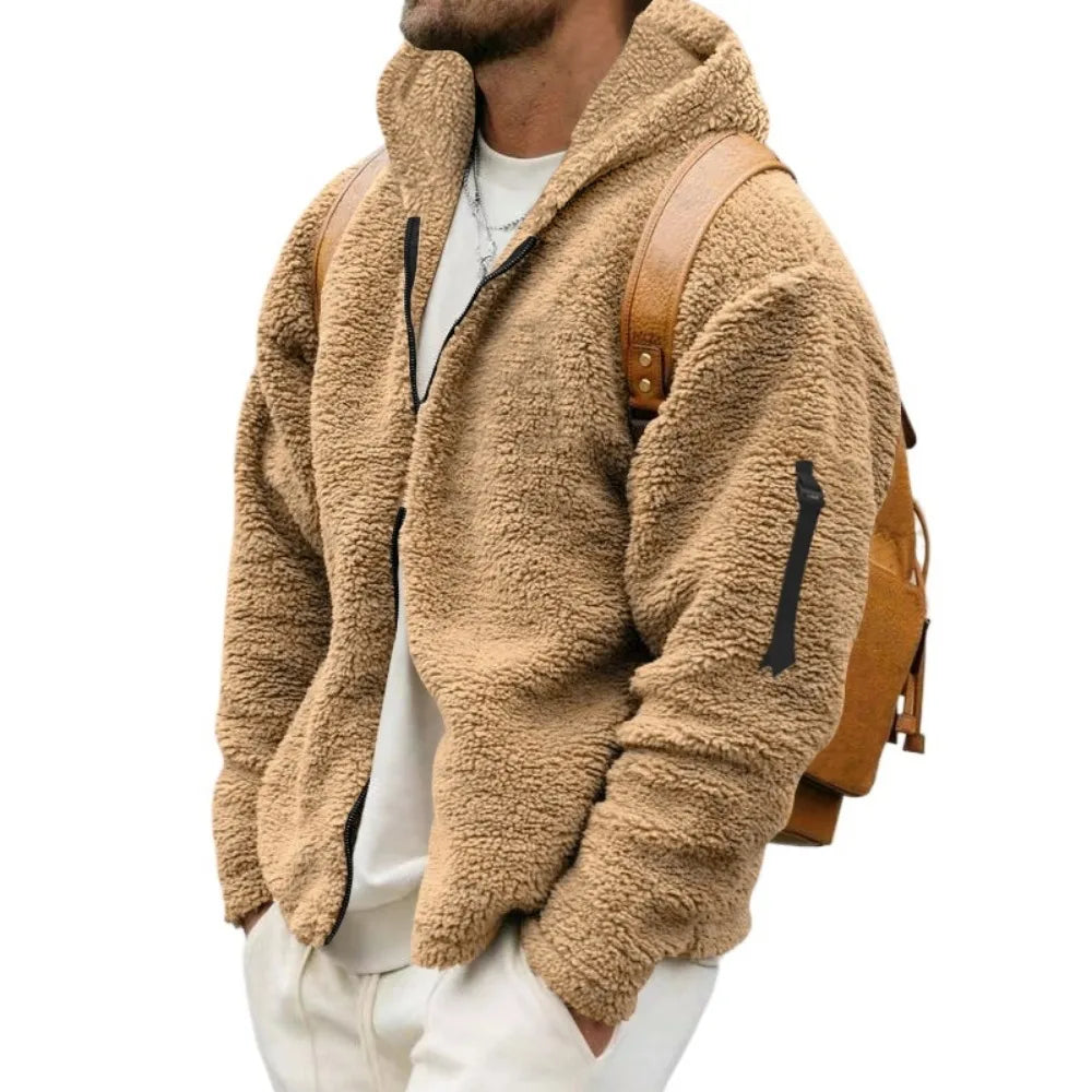 Men's Winter Jacket Warm Loose Casual Fleece Soft Fabric Velvet Skin Friendly Solid Streetwear Fashion Jackets Coats for Men