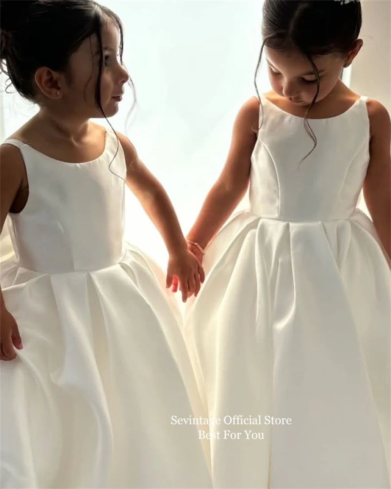 Sevintage Cute Ivory Baby Flower Dresses Bow Back Birthday Party Gifts Wedding Dresses For Kids ropa de niña 2025 Customized